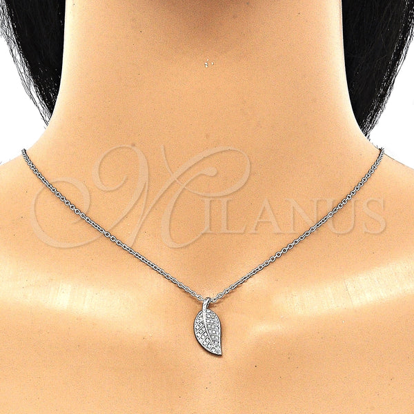 Collares con Dije 04.336.0194.16 Plata Rodinada, Diseño de Oja, con Zirconia Cubica Blanca, Pulido, Rodinado (Grosor 01 MM, 16 Pulgadas de Largo)