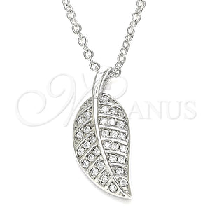 Collares con Dije 04.336.0194.16 Plata Rodinada, Diseño de Oja, con Zirconia Cubica Blanca, Pulido, Rodinado (Grosor 01 MM, 16 Pulgadas de Largo)