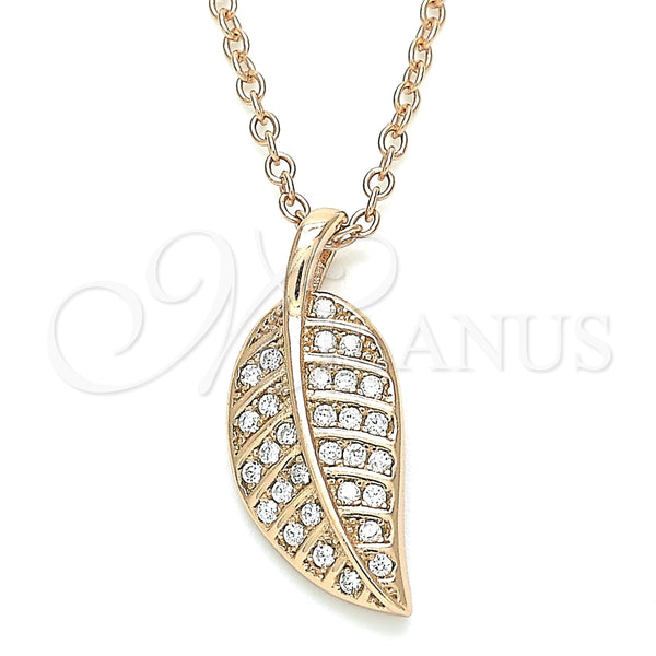 Collares con Dije 04.336.0194.1.16 Plata Rodinada, Diseño de Oja, con Zirconia Cubica Blanca, Pulido, Tono Rosado (Grosor 01 MM, 16 Pulgadas de Largo)