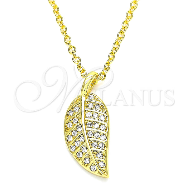 Collares con Dije 04.336.0194.2.16 Plata Rodinada, Diseño de Oja, con Zirconia Cubica Blanca, Pulido, Tono Dorado (Grosor 01 MM, 16 Pulgadas de Largo)