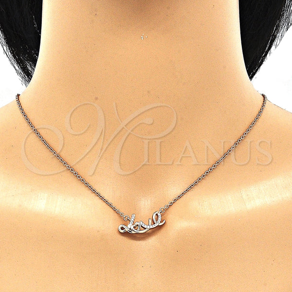 Collares con Dije 04.336.0021.1.16 Plata Rodinada, Diseño de Amor, con Zirconia Cubica Blanca, Pulido, Tono Rosado (Grosor 01 MM, 16 Pulgadas de Largo)