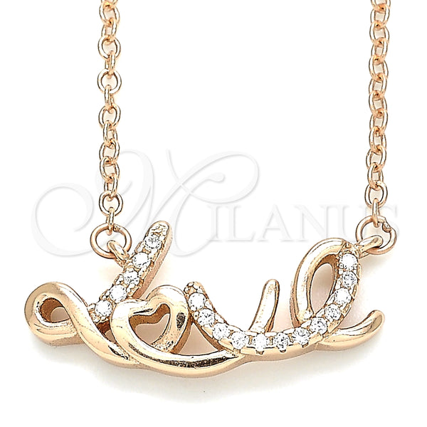 Collares con Dije 04.336.0021.1.16 Plata Rodinada, Diseño de Amor, con Zirconia Cubica Blanca, Pulido, Tono Rosado (Grosor 01 MM, 16 Pulgadas de Largo)