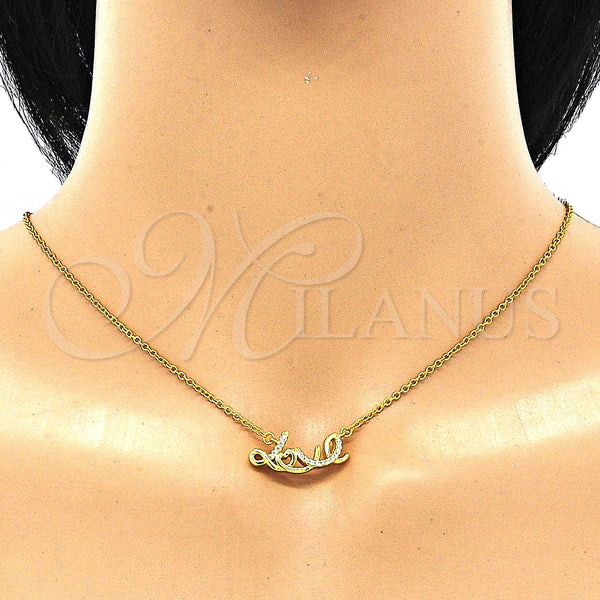 Collares con Dije 04.336.0021.2.16 Plata Rodinada, Diseño de Amor, con Zirconia Cubica Blanca, Pulido, Tono Dorado (Grosor 01 MM, 16 Pulgadas de Largo)