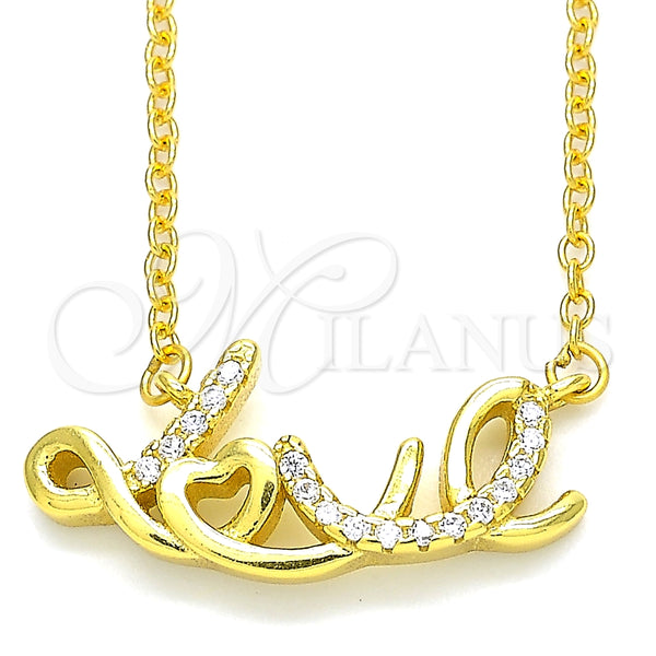 Collares con Dije 04.336.0021.2.16 Plata Rodinada, Diseño de Amor, con Zirconia Cubica Blanca, Pulido, Tono Dorado (Grosor 01 MM, 16 Pulgadas de Largo)