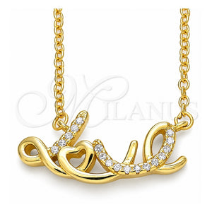 Collares con Dije 04.336.0021.2.16 Plata Rodinada, Diseño de Amor, con Zirconia Cubica Blanca, Pulido, Tono Dorado (Grosor 01 MM, 16 Pulgadas de Largo)