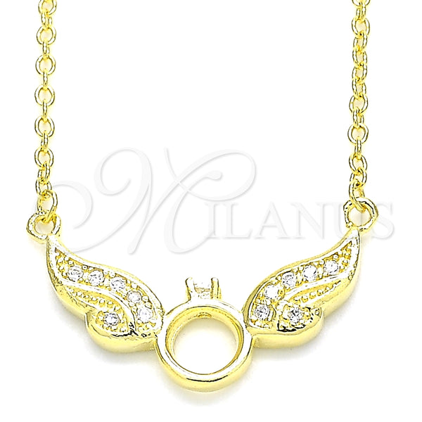 Collares con Dije 04.336.0197.2.16 Plata Rodinada, con Zirconia Cubica Blanca, Pulido, Tono Dorado (Grosor 01 MM, 16 Pulgadas de Largo)