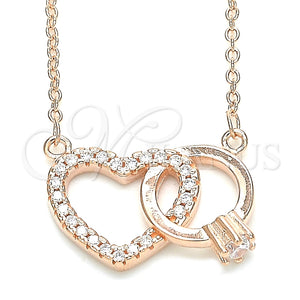 Collares con Dije 04.336.0023.1.16 Plata Rodinada, Diseño de Corazón, con Zirconia Cubica Blanca y Cristal Blanca, Pulido, Tono Rosado (Grosor 01 MM, 16 Pulgadas de Largo)
