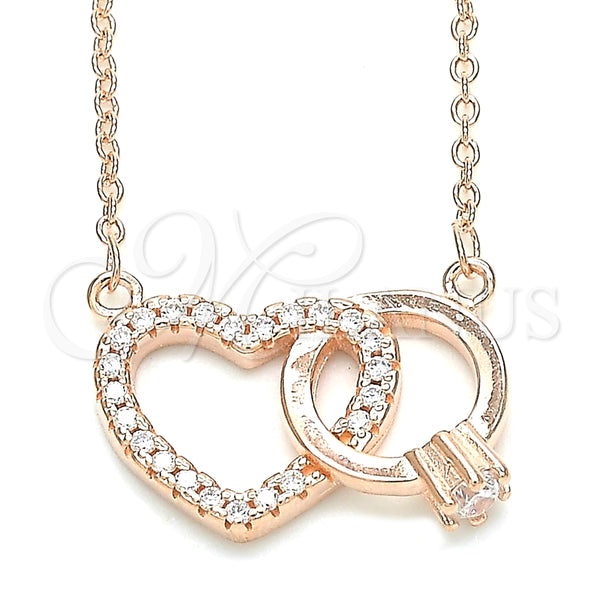 Collares con Dije 04.336.0023.1.16 Plata Rodinada, Diseño de Corazón, con Zirconia Cubica Blanca y Cristal Blanca, Pulido, Tono Rosado (Grosor 01 MM, 16 Pulgadas de Largo)