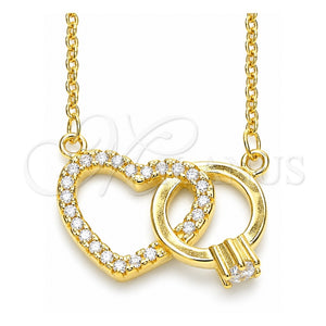 Collares con Dije 04.336.0023.2.16 Plata Rodinada, Diseño de Corazón, con Zirconia Cubica Blanca y Cristal Blanca, Pulido, Tono Dorado (Grosor 01 MM, 16 Pulgadas de Largo)