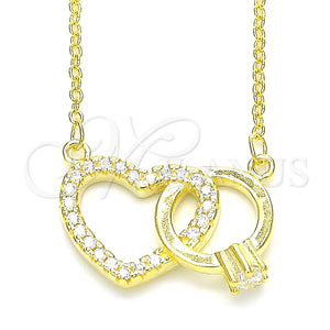 Collares con Dije 04.336.0023.2.16 Plata Rodinada, Diseño de Corazón, con Zirconia Cubica Blanca y Cristal Blanca, Pulido, Tono Dorado (Grosor 01 MM, 16 Pulgadas de Largo)
