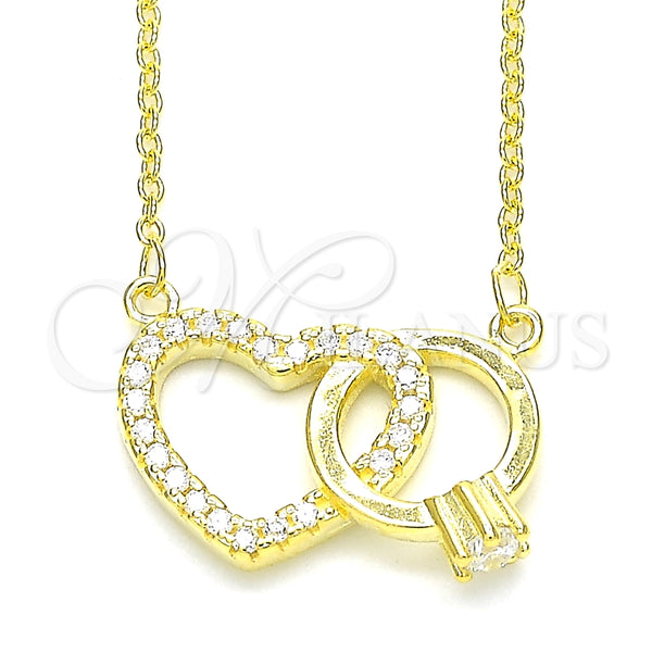 Collares con Dije 04.336.0023.2.16 Plata Rodinada, Diseño de Corazón, con Zirconia Cubica Blanca y Cristal Blanca, Pulido, Tono Dorado (Grosor 01 MM, 16 Pulgadas de Largo)