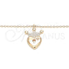 Collares con Dije 04.336.0010.1.16 Plata Rodinada, Diseño de Candado y Corona, con Zirconia Cubica Blanca, Pulido, Tono Rosado (Grosor 01 MM, 16 Pulgadas de Largo)