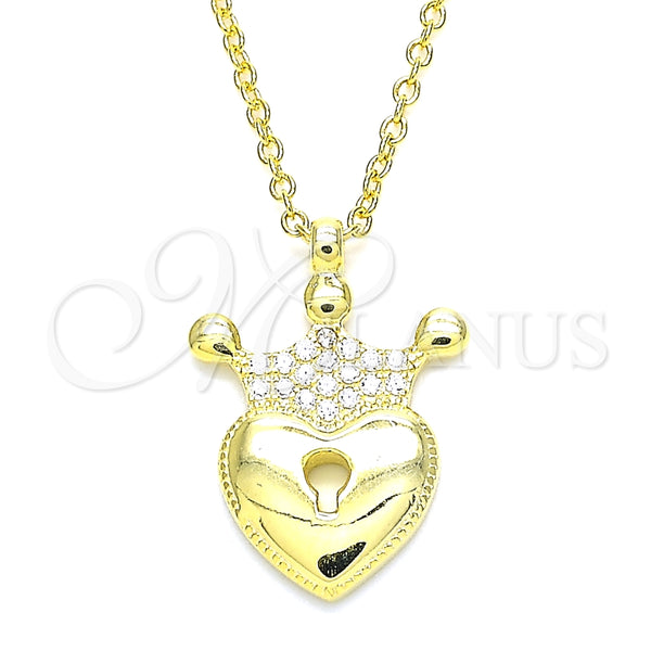 Collares con Dije 04.336.0010.2.16 Plata Rodinada, Diseño de Candado y Corona, Pulido, Tono Dorado (Grosor 01 MM, 6 Pulgadas de Largo)