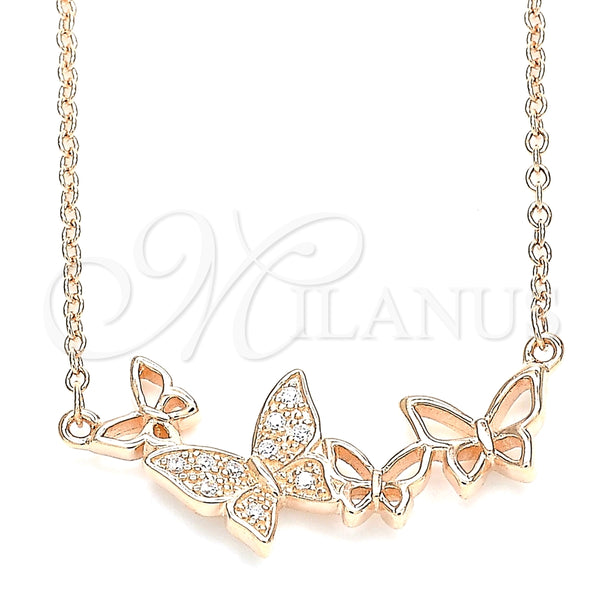 Collares con Dije 04.336.0014.1.16 Plata Rodinada, Diseño de Mariposa, con Micro Pave Blanca, Pulido, Tono Rosado (Grosor 01 MM, 16 Pulgadas de Largo)