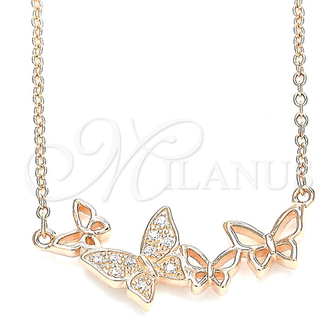Collares con Dije 04.336.0014.1.16 Plata Rodinada, Diseño de Mariposa, con Micro Pave Blanca, Pulido, Tono Rosado (Grosor 01 MM, 16 Pulgadas de Largo)