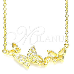 Collares con Dije 04.336.0014.2.16 Plata Rodinada, Diseño de Mariposa, con Micro Pave Blanca, Pulido, Tono Dorado (Grosor 01 MM, 16 Pulgadas de Largo)
