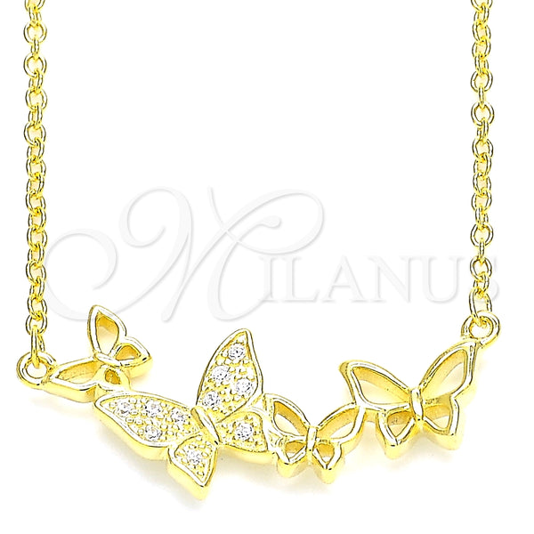 Collares con Dije 04.336.0014.2.16 Plata Rodinada, Diseño de Mariposa, con Micro Pave Blanca, Pulido, Tono Dorado (Grosor 01 MM, 16 Pulgadas de Largo)