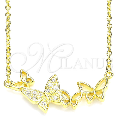 Collares con Dije 04.336.0014.2.16 Plata Rodinada, Diseño de Mariposa, con Micro Pave Blanca, Pulido, Tono Dorado (Grosor 01 MM, 16 Pulgadas de Largo)