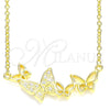 Collares con Dije 04.336.0014.2.16 Plata Rodinada, Diseño de Mariposa, con Micro Pave Blanca, Pulido, Tono Dorado (Grosor 01 MM, 16 Pulgadas de Largo)