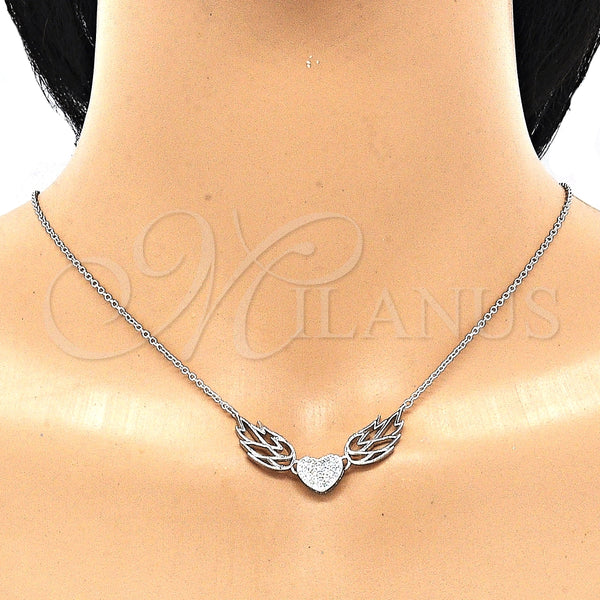 Collares con Dije 04.336.0198.16 Plata Rodinada, Diseño de Corazón, con Zirconia Cubica Blanca, Pulido, Rodinado (Grosor 02 MM, 16 Pulgadas de Largo)