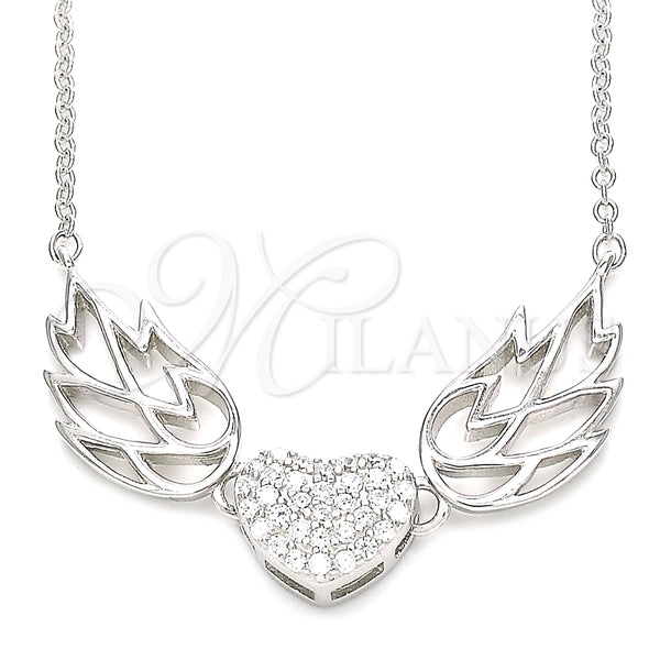 Collares con Dije 04.336.0198.16 Plata Rodinada, Diseño de Corazón, con Zirconia Cubica Blanca, Pulido, Rodinado (Grosor 02 MM, 16 Pulgadas de Largo)