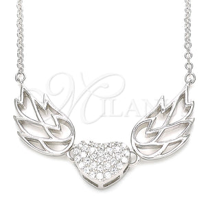 Collares con Dije 04.336.0198.16 Plata Rodinada, Diseño de Corazón, con Zirconia Cubica Blanca, Pulido, Rodinado (Grosor 02 MM, 16 Pulgadas de Largo)