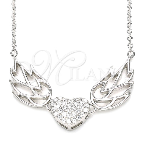 Collares con Dije 04.336.0198.16 Plata Rodinada, Diseño de Corazón, con Zirconia Cubica Blanca, Pulido, Rodinado (Grosor 02 MM, 16 Pulgadas de Largo)