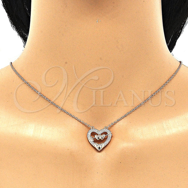 Collares con Dije 04.336.0026.1.16 Plata Rodinada, Diseño de Corazón, con Zirconia Cubica Blanca, Pulido, Tono Rosado (Grosor 01 MM, 16 Pulgadas de Largo)