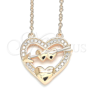 Collares con Dije 04.336.0026.1.16 Plata Rodinada, Diseño de Corazón, con Zirconia Cubica Blanca, Pulido, Tono Rosado (Grosor 01 MM, 16 Pulgadas de Largo)