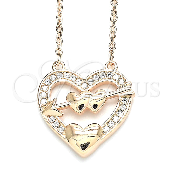 Collares con Dije 04.336.0026.1.16 Plata Rodinada, Diseño de Corazón, con Zirconia Cubica Blanca, Pulido, Tono Rosado (Grosor 01 MM, 16 Pulgadas de Largo)