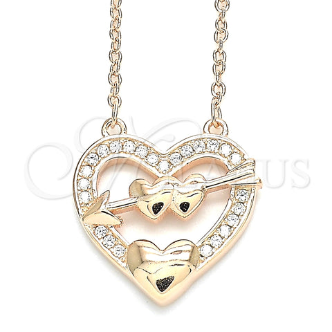 Collares con Dije 04.336.0026.1.16 Plata Rodinada, Diseño de Corazón, con Zirconia Cubica Blanca, Pulido, Tono Rosado (Grosor 01 MM, 16 Pulgadas de Largo)