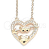 Collares con Dije 04.336.0026.1.16 Plata Rodinada, Diseño de Corazón, con Zirconia Cubica Blanca, Pulido, Tono Rosado (Grosor 01 MM, 16 Pulgadas de Largo)