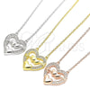 Collares con Dije 04.336.0026.1.16 Plata Rodinada, Diseño de Corazón, con Zirconia Cubica Blanca, Pulido, Tono Rosado (Grosor 01 MM, 16 Pulgadas de Largo)