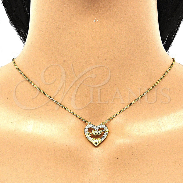 Collares con Dije 04.336.0026.2.16 Plata Rodinada, Diseño de Corazón, con Zirconia Cubica Blanca, Pulido, Tono Dorado (Grosor 01 MM, 16 Pulgadas de Largo)