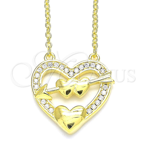 Collares con Dije 04.336.0026.2.16 Plata Rodinada, Diseño de Corazón, con Zirconia Cubica Blanca, Pulido, Tono Dorado (Grosor 01 MM, 16 Pulgadas de Largo)