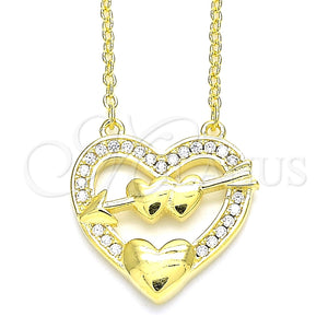 Collares con Dije 04.336.0026.2.16 Plata Rodinada, Diseño de Corazón, con Zirconia Cubica Blanca, Pulido, Tono Dorado (Grosor 01 MM, 16 Pulgadas de Largo)
