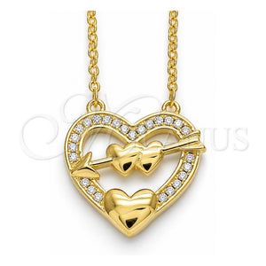 Collares con Dije 04.336.0026.2.16 Plata Rodinada, Diseño de Corazón, con Zirconia Cubica Blanca, Pulido, Tono Dorado (Grosor 01 MM, 16 Pulgadas de Largo)