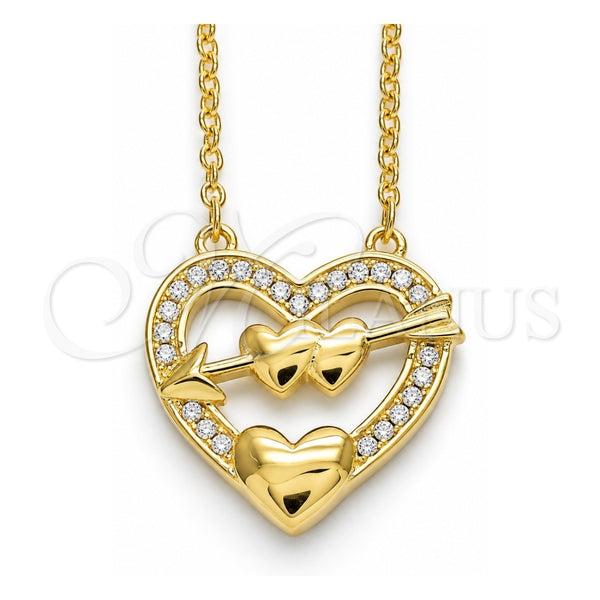 Collares con Dije 04.336.0026.2.16 Plata Rodinada, Diseño de Corazón, con Zirconia Cubica Blanca, Pulido, Tono Dorado (Grosor 01 MM, 16 Pulgadas de Largo)