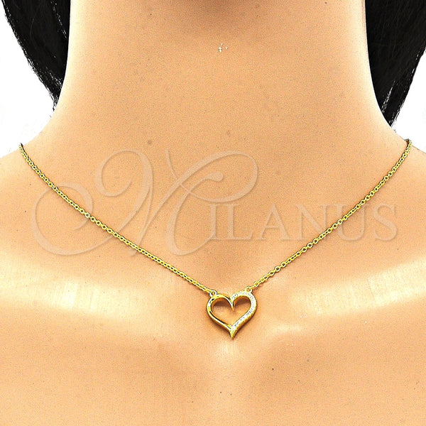 Collares con Dije 04.336.0056.2.16 Plata Rodinada, Diseño de Corazón, con Zirconia Cubica Blanca, Pulido, Tono Dorado (Grosor 01 MM, 16 Pulgadas de Largo)