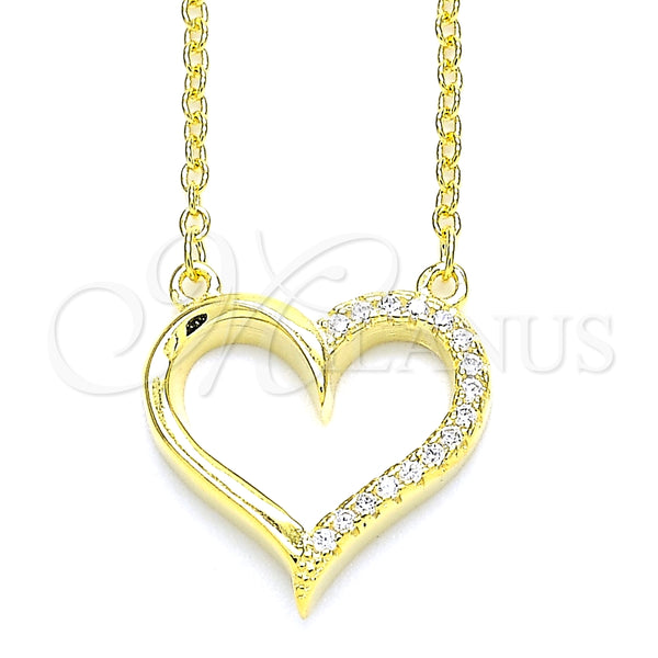 Collares con Dije 04.336.0056.2.16 Plata Rodinada, Diseño de Corazón, con Zirconia Cubica Blanca, Pulido, Tono Dorado (Grosor 01 MM, 16 Pulgadas de Largo)