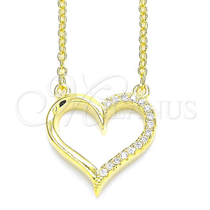 Collares con Dije 04.336.0056.2.16 Plata Rodinada, Diseño de Corazón, con Zirconia Cubica Blanca, Pulido, Tono Dorado (Grosor 01 MM, 16 Pulgadas de Largo)