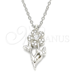 Collares con Dije 04.336.0200.16 Plata Rodinada, Diseño de Flor y Mariposa, con Zirconia Cubica Blanca, Pulido, Rodinado (Grosor 01 MM, 16 Pulgadas de Largo)