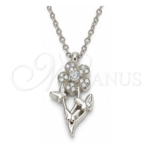 Collares con Dije 04.336.0200.16 Plata Rodinada, Diseño de Flor y Mariposa, con Zirconia Cubica Blanca, Pulido, Rodinado (Grosor 01 MM, 16 Pulgadas de Largo)