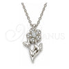 Collares con Dije 04.336.0200.16 Plata Rodinada, Diseño de Flor y Mariposa, con Zirconia Cubica Blanca, Pulido, Rodinado (Grosor 01 MM, 16 Pulgadas de Largo)