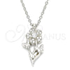 Collares con Dije 04.336.0200.16 Plata Rodinada, Diseño de Flor y Mariposa, con Zirconia Cubica Blanca, Pulido, Rodinado (Grosor 01 MM, 16 Pulgadas de Largo)