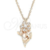 Collares con Dije 04.336.0200.1.16 Plata Rodinada, Diseño de Flor y Mariposa, con Zirconia Cubica Blanca y Cristal Blanca, Pulido, Tono Rosado (Grosor 01 MM, 16 Pulgadas de Largo)
