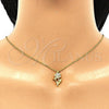 Collares con Dije 04.336.0200.2.16 Plata Rodinada, Diseño de Flor y Mariposa, con Zirconia Cubica Blanca y Cristal Blanca, Pulido, Tono Dorado (Grosor 01 MM, 16 Pulgadas de Largo)