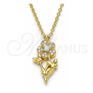 Collares con Dije 04.336.0200.2.16 Plata Rodinada, Diseño de Flor y Mariposa, con Zirconia Cubica Blanca y Cristal Blanca, Pulido, Tono Dorado (Grosor 01 MM, 16 Pulgadas de Largo)