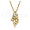Collares con Dije 04.336.0200.2.16 Plata Rodinada, Diseño de Flor y Mariposa, con Zirconia Cubica Blanca y Cristal Blanca, Pulido, Tono Dorado (Grosor 01 MM, 16 Pulgadas de Largo)