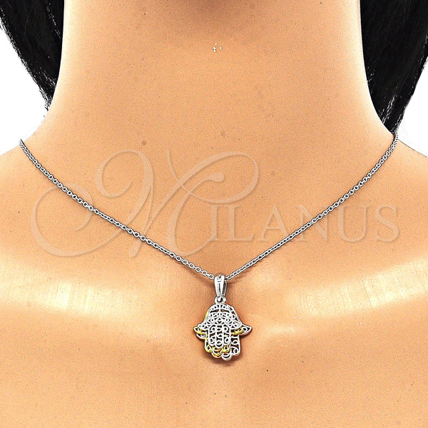 Collares con Dije 04.336.0201.16 Plata Rodinada, Diseño de Mano de Dios, Pulido, Tres Tonos (01 MM Thickness, 16 Inches Length)